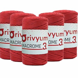 ( 5 adet ) Orivyum NO:3 Polyester Makrome İpi 100 Kırmızı - Orivyum