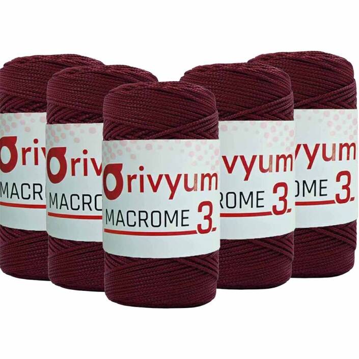( 5 adet ) Orivyum NO:3 Polyester Makrome İpi 110 Bordo - 1