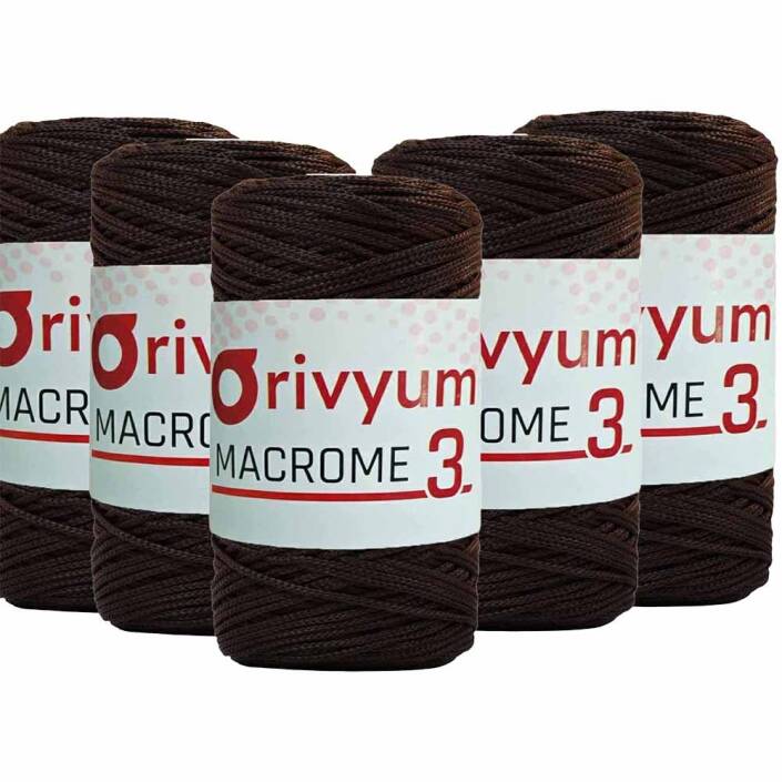 ( 5 adet ) Orivyum NO:3 Polyester Makrome İpi 208 Koyu Kahve - 1