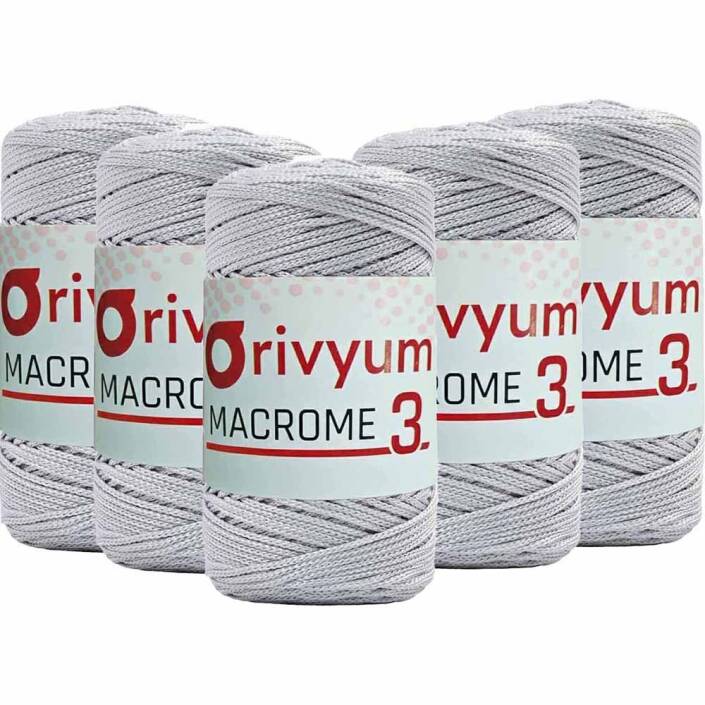 ( 5 adet ) Orivyum NO:3 Polyester Makrome İpi 60 Açık Gri - 1