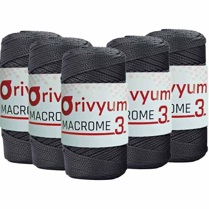 ( 5 adet ) Orivyum NO:3 Polyester Makrome İpi 69 Koyu Gri - 1