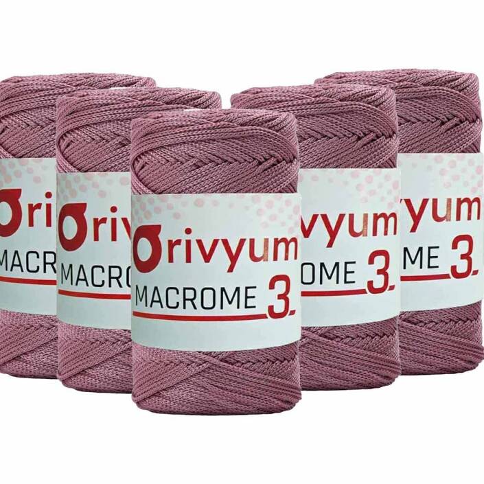 ( 5 adet ) Orivyum NO:3 Polyester Makrome İpi 90 Gül Kurusu - 1