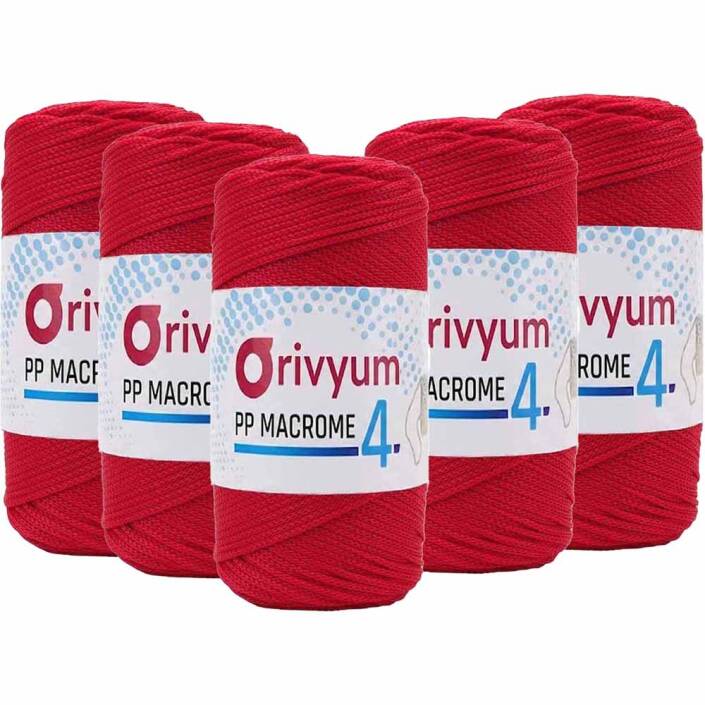 ( 5 adet ) Orivyum NO:4 Polyester Makrome İpi 100 Kırmızı - 1