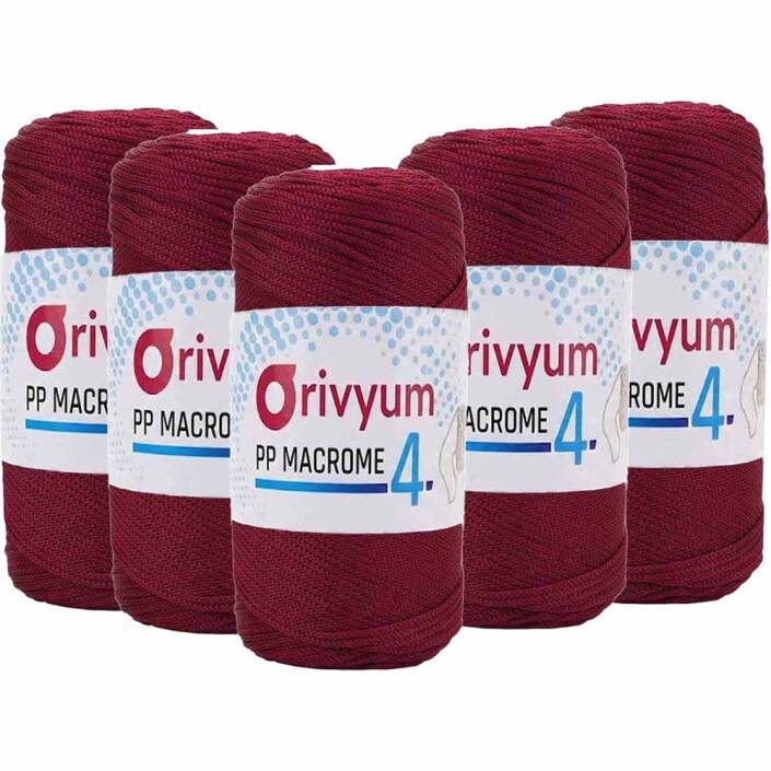 ( 5 adet ) Orivyum NO:4 Polyester Makrome İpi 110 Bordo - 1