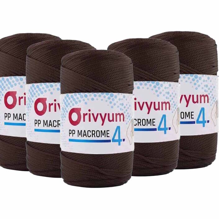 ( 5 adet ) Orivyum NO:4 Polyester Makrome İpi 208 Koyu Kahve - 1