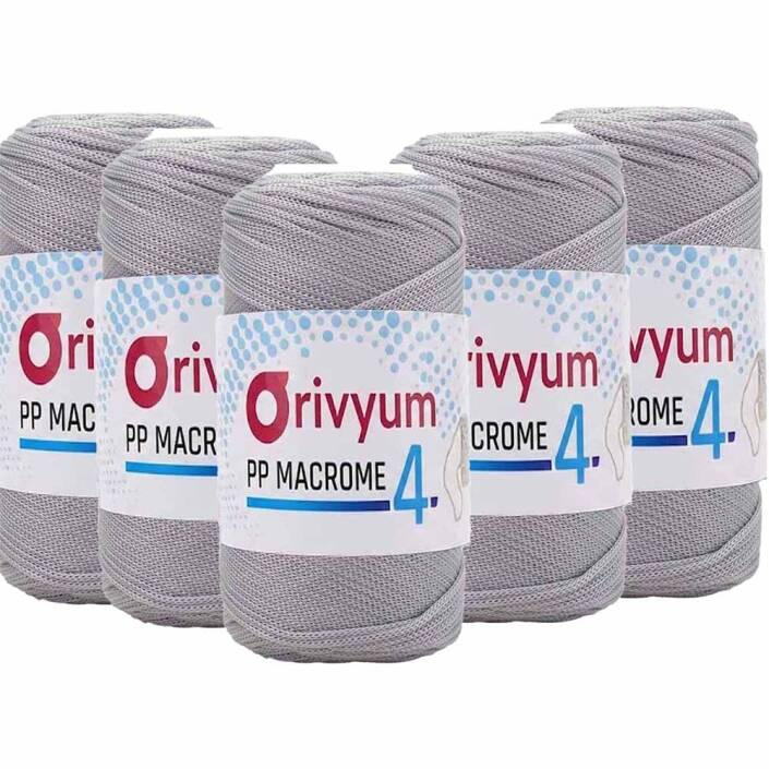 ( 5 adet ) Orivyum NO:4 Polyester Makrome İpi 60 Açık Gri - 1