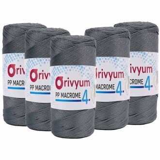 ( 5 adet ) Orivyum NO:4 Polyester Makrome İpi 64 Orta Gri - Orivyum