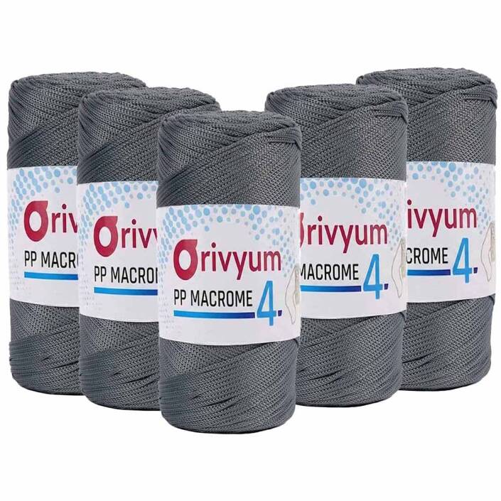 ( 5 adet ) Orivyum NO:4 Polyester Makrome İpi 64 Orta Gri - 1