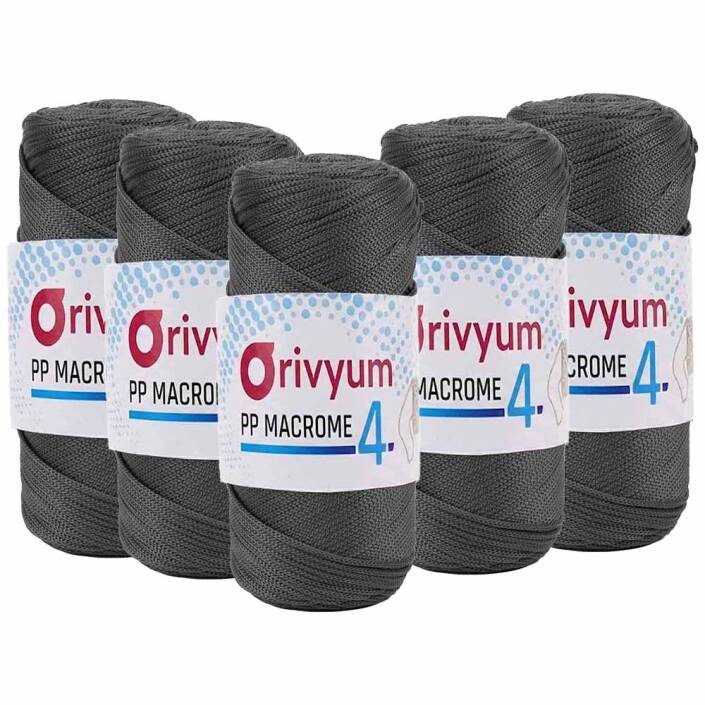 ( 5 adet ) Orivyum NO:4 Polyester Makrome İpi 69 Koyu Gri - 1
