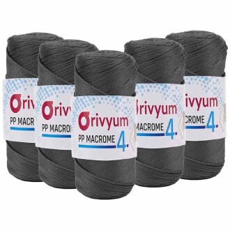 ( 5 adet ) Orivyum NO:4 Polyester Makrome İpi 69 Koyu Gri - Orivyum
