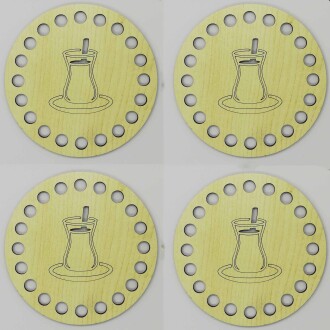 Ahşap Bardak Altlığı Çay Bardak Model Krem ( 4 Adet ) - Orivyum