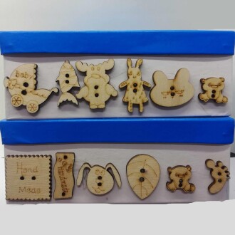 Ahşap Büyük Figürlü Düğme Ham ( 4 Adet ) - Orivyum