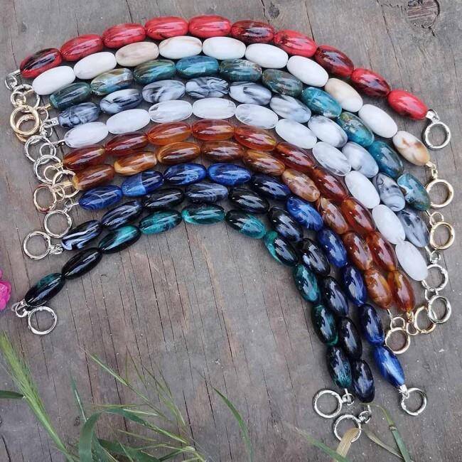 Akrilik Boncuklu Çanta Sapı Oval Boncuk ( 1 Adet ) - 1