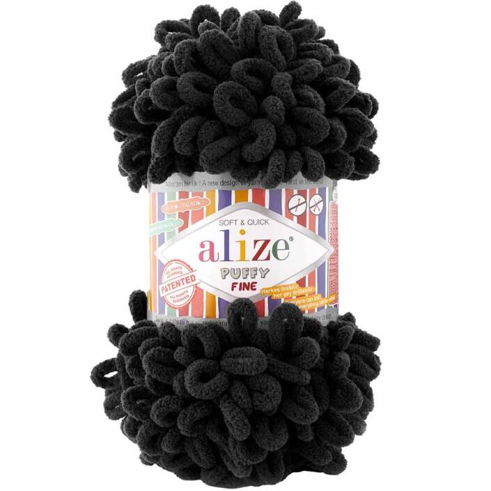 Alize Puffy Fine El Örgü İpi 1060 Siyah - 1