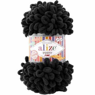 Alize Puffy Fine El Örgü İpi 1060 Siyah - Alize
