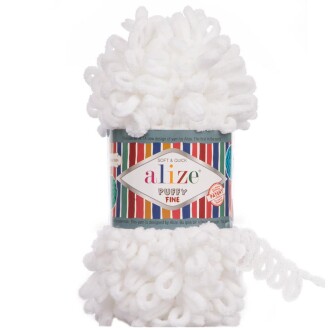Alize Puffy Fine El Örgü İpi 55 Beyaz - Alize