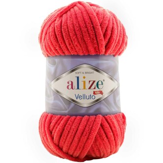 Alize Velluto Kadife Örgü İpi 56 Kırmızı Rengi - Alize