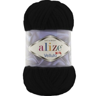 Alize Velluto Kadife Örgü İpi 60 Siyah Rengi - Alize