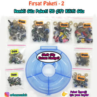 Amigurumi Kilitli Göz Seti Renkli ( 50 Çift ) - Kutu Hediyeli - Orivyum