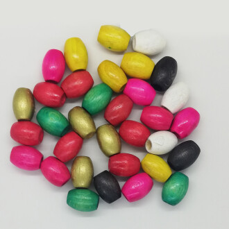 Ara Boncuk Ahşap Renkli Oval Büyük ( 2*1 Cm ) ( Geniş Delikli ) - Orivyum