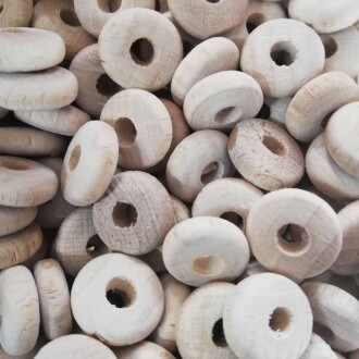 Ara Boncuk Yassı Ahşap Boncuk 14 Mm Ham - Orivyum