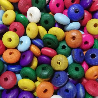 Ara Boncuk Yassı Ahşap Boncuk 14 Mm Renkli - Orivyum