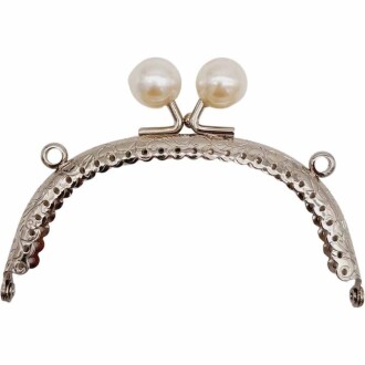 Beyaz İnci Taşlı Askılı Cüzdan Klipsi Oval Gümüş ( 1 Adet ) - Orivyum