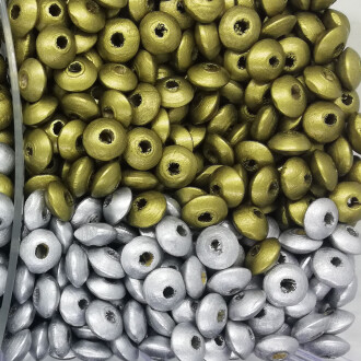 Emzik Zinciri Ahşap Halka Yassı Mini Altın-Gümüş ( 10 Adet ) - Orivyum