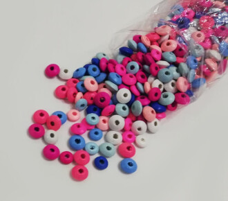 Emzik Zinciri Ahşap Renkli Yuvarlak Halka Yassı Mini ( 10 Adet ) - Orivyum