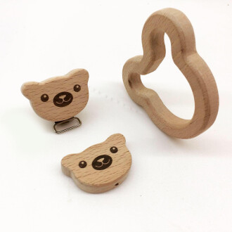Figürlü Ahşap Emzik Klipsi Ayıcık - Orivyum