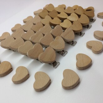 Figürlü Ahşap Emzik Klipsi Kalp ( 1 Adet ) - Orivyum