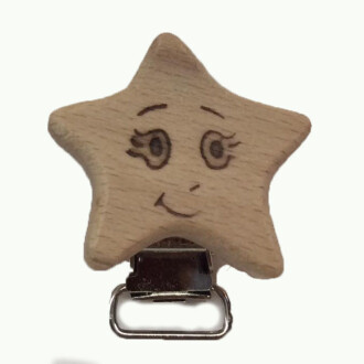 Figürlü Ahşap Emzik Klipsi Yıldız Desenli - Orivyum