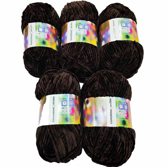 İhraç Fazlası Kadife Örgü İpi ( 5 Adet ) Acı Kahve - 1