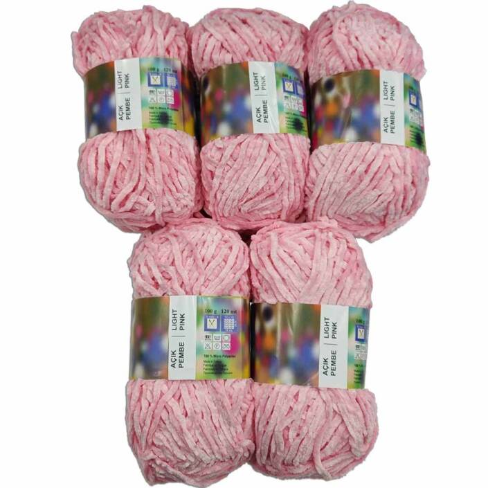 İhraç Fazlası Kadife Örgü İpi ( 5 Adet ) Açık Pembe - 1