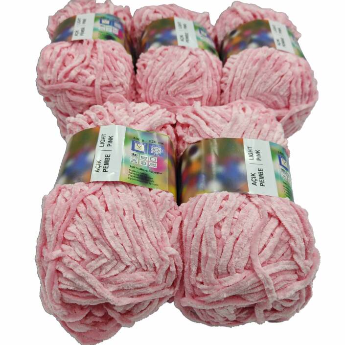 İhraç Fazlası Kadife Örgü İpi ( 5 Adet ) Açık Pembe - 2