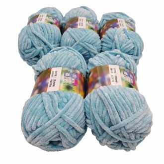 İhraç Fazlası Kadife Örgü İpi ( 5 Adet ) Bebe Mavi - 2