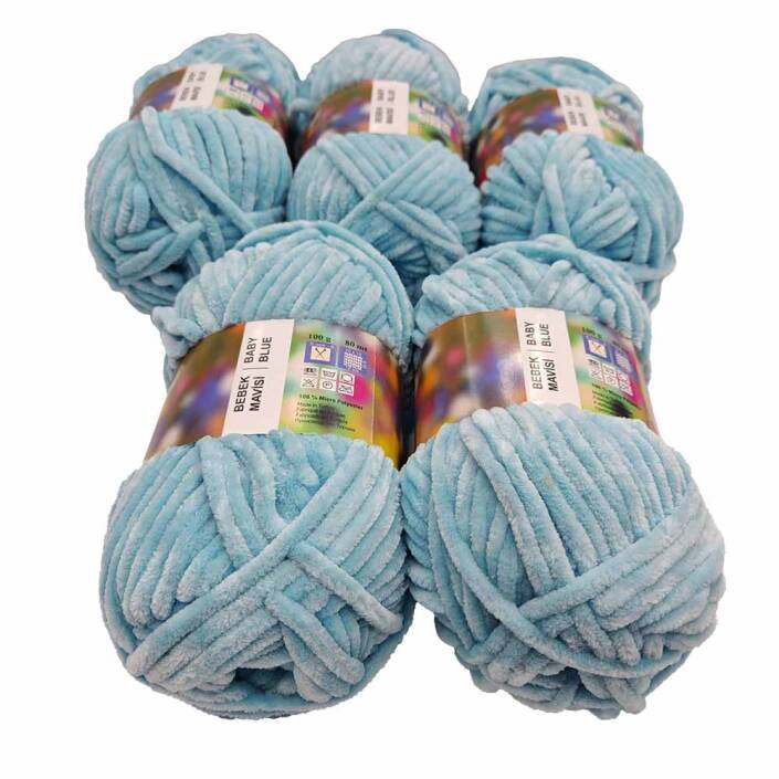 İhraç Fazlası Kadife Örgü İpi ( 5 Adet ) Bebe Mavi - 2