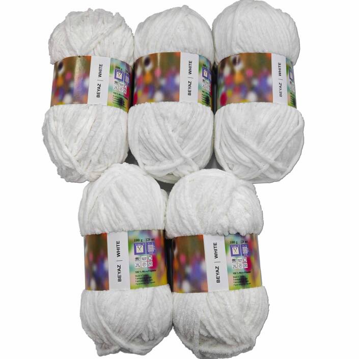 İhraç Fazlası Kadife Örgü İpi ( 5 Adet ) Beyaz - 1