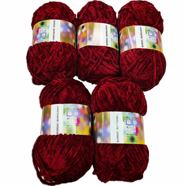 İhraç Fazlası Kadife Örgü İpi ( 5 Adet ) Bordo - 1