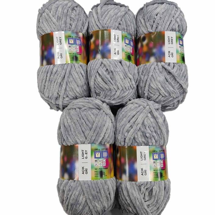 İhraç Fazlası Kadife Örgü İpi ( 5 Adet ) Gri - 1