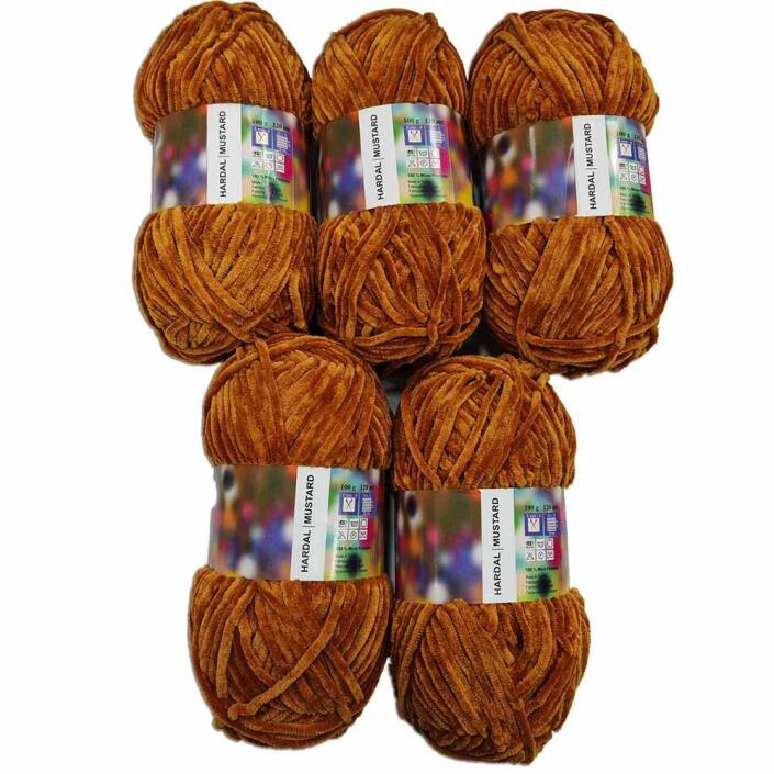 İhraç Fazlası Kadife Örgü İpi ( 5 Adet ) Hardal - 1