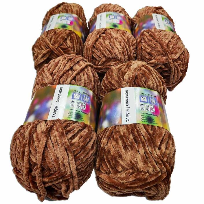 İhraç Fazlası Kadife Örgü İpi ( 5 Adet ) Kahverengi - 2