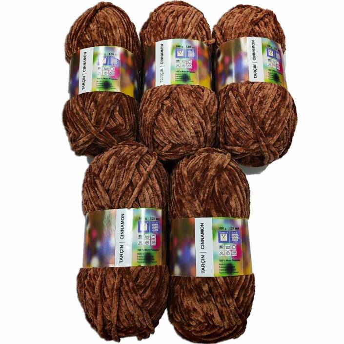 İhraç Fazlası Kadife Örgü İpi ( 5 Adet ) Kahverengi - 1