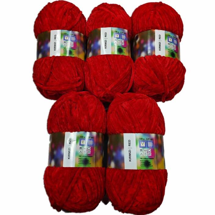 İhraç Fazlası Kadife Örgü İpi ( 5 Adet ) Kırmızı - 1