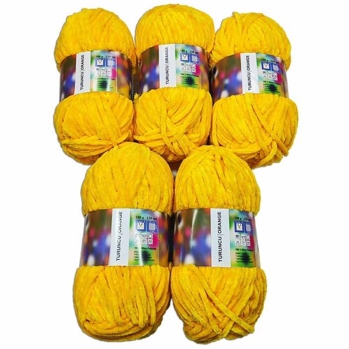 İhraç Fazlası Kadife Örgü İpi ( 5 Adet ) Koyu Sarı - 1