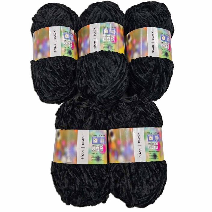 İhraç Fazlası Kadife Örgü İpi ( 5 Adet ) Siyah - 1