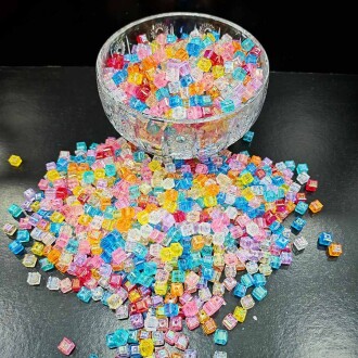 Janjanlı Kare Boncuk 8x8 Mm ( 500 Gram ) Renkli Rengarenk - Orivyum