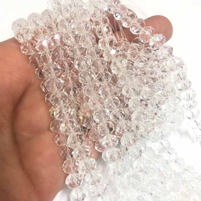 Kristal Dizide Cam Boncuk 8mm ( 10 Dal ) Şeffaf - 1