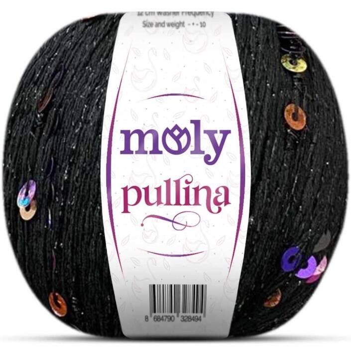 Moly Pullina Simli Örgü İpi ( 50 Gr ) 02 Siyah Rengarenk - 1