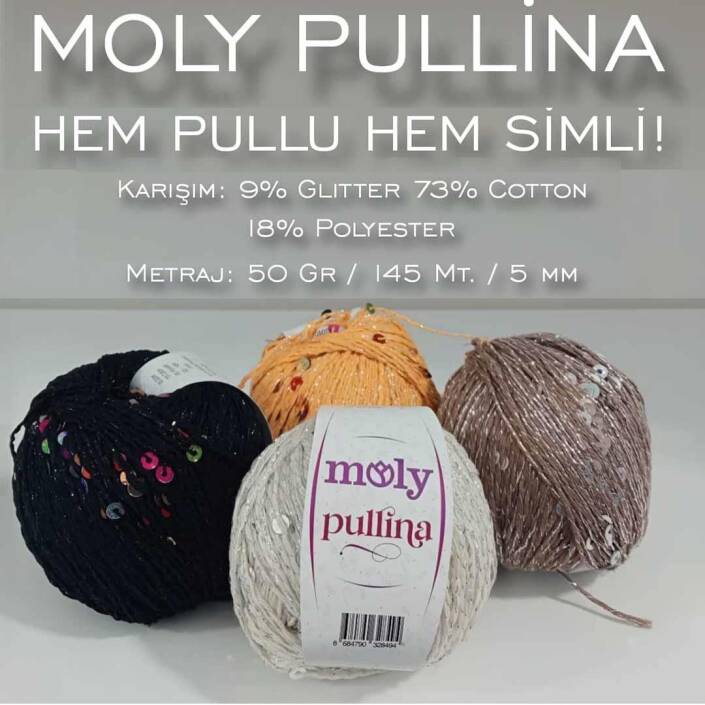 Moly Pullina Simli Örgü İpi ( 50 Gr ) 06 Kot Mavi - 4